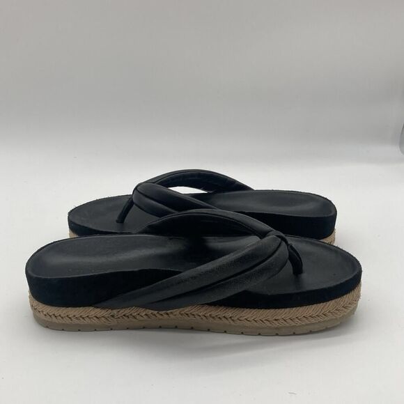 Womens Size 6 Vince Black Forest Platform Espadrille Thong Slide Sandal Leather - Picture 6 of 12